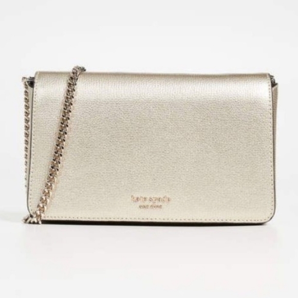 Kate Spade Sylvia Chain Wallet Crossbody Bag Metallic Gold Leather Luxury